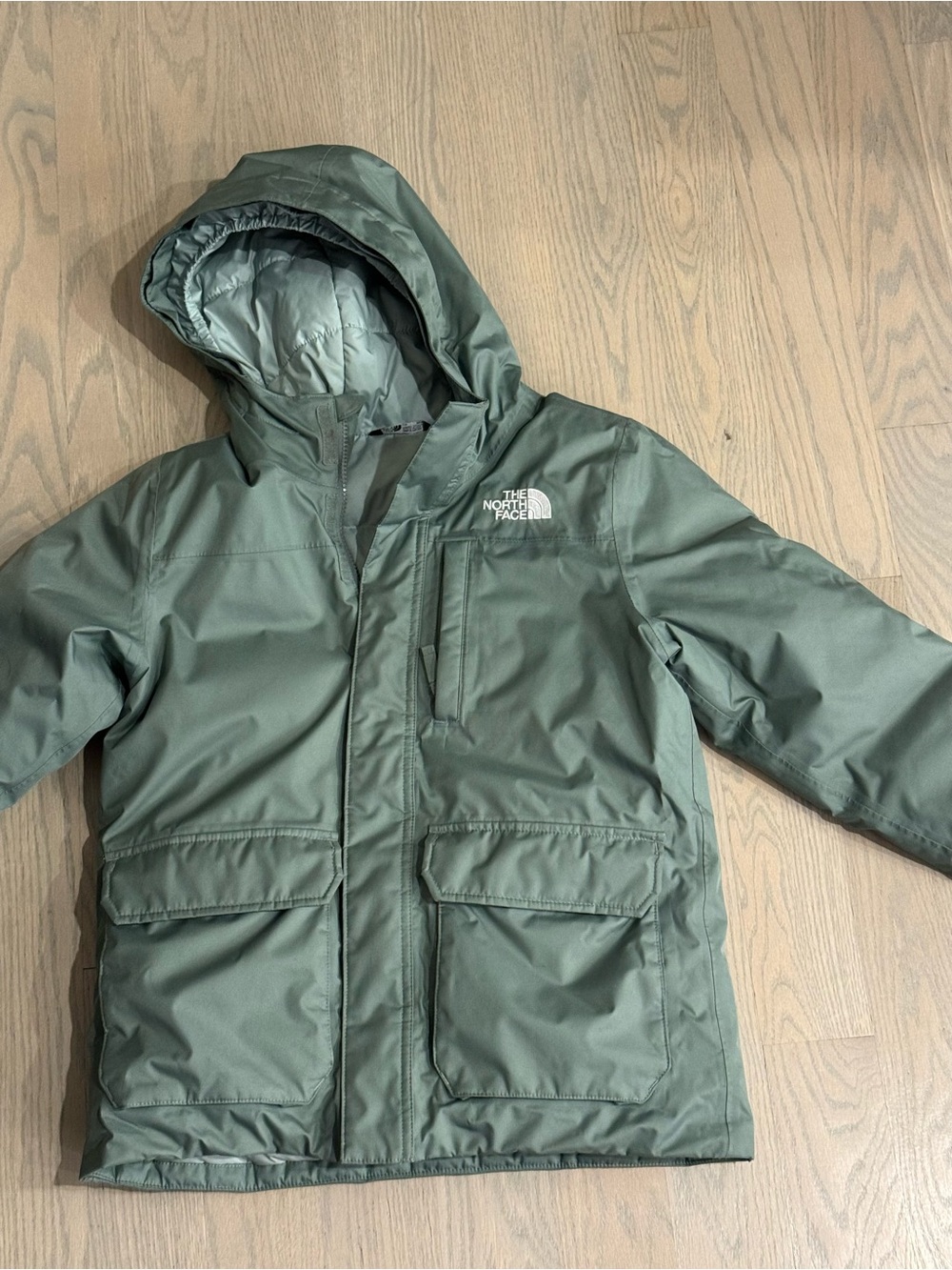 The North Face Olive Green Hooded Puffer Jacket - Kids